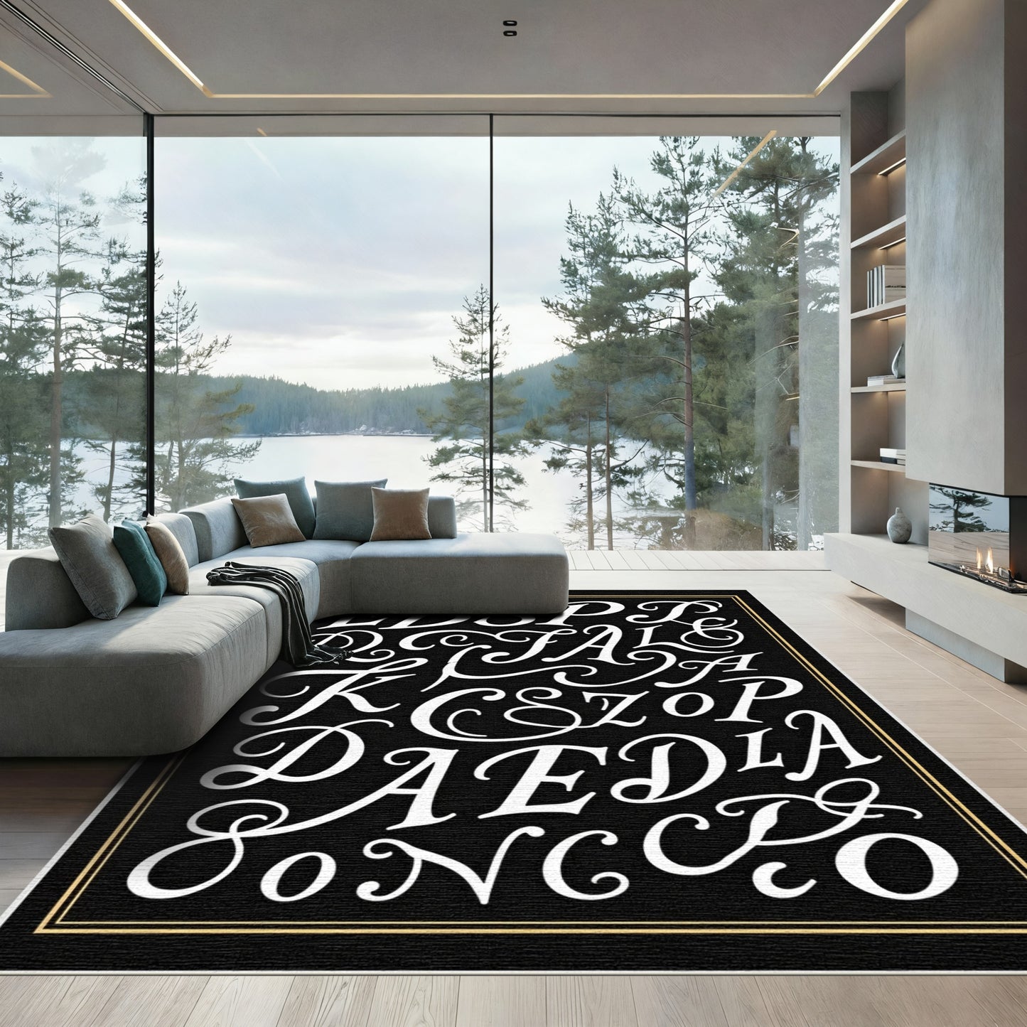 Elegant Script Alphabet Collage Rug