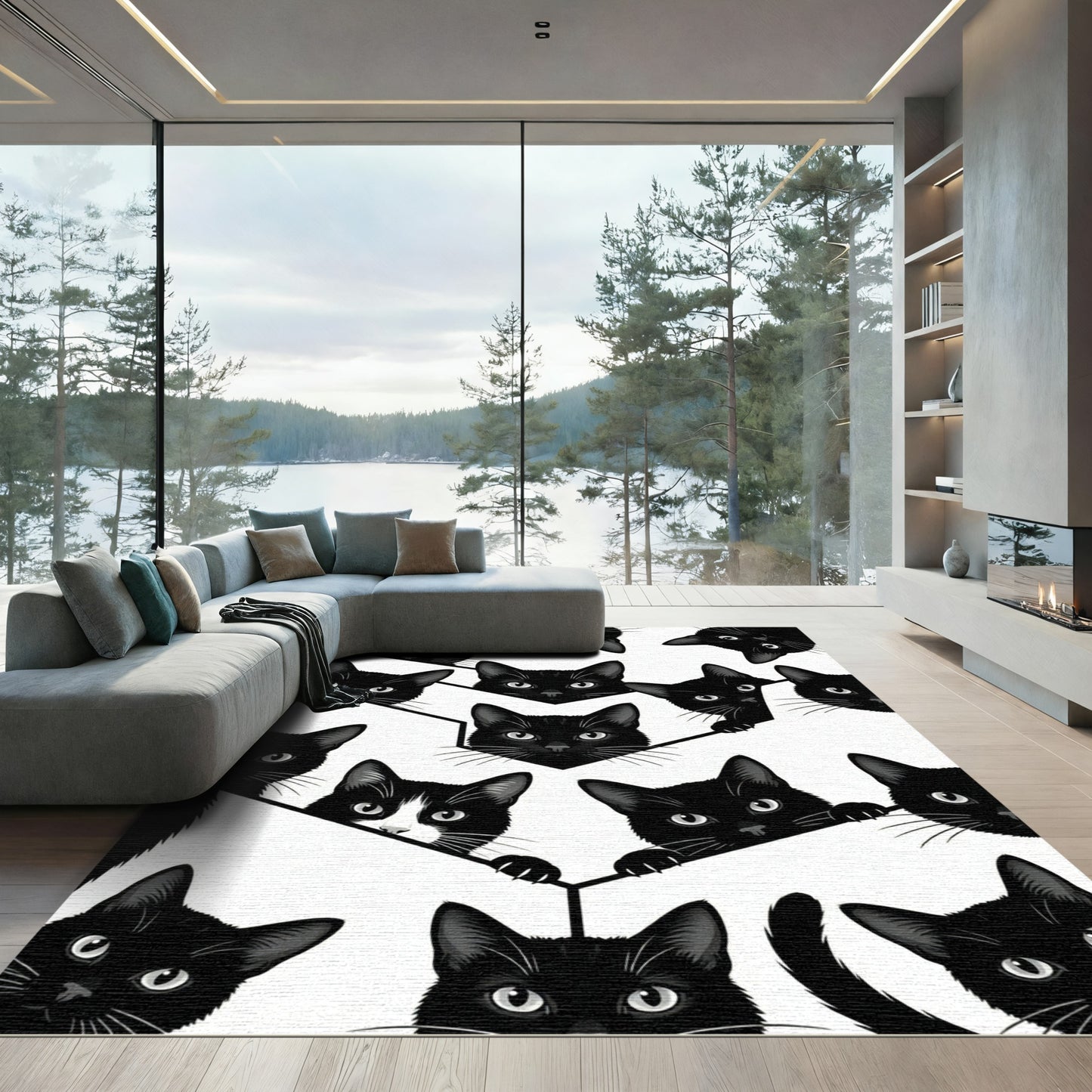 All Over Black Cat Faces Rug