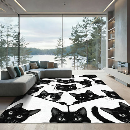 All Over Black Cat Faces Rug