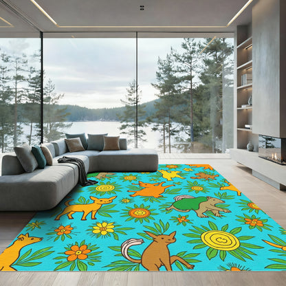 Whimsical Animals Amidst Floral Surroundings Rug