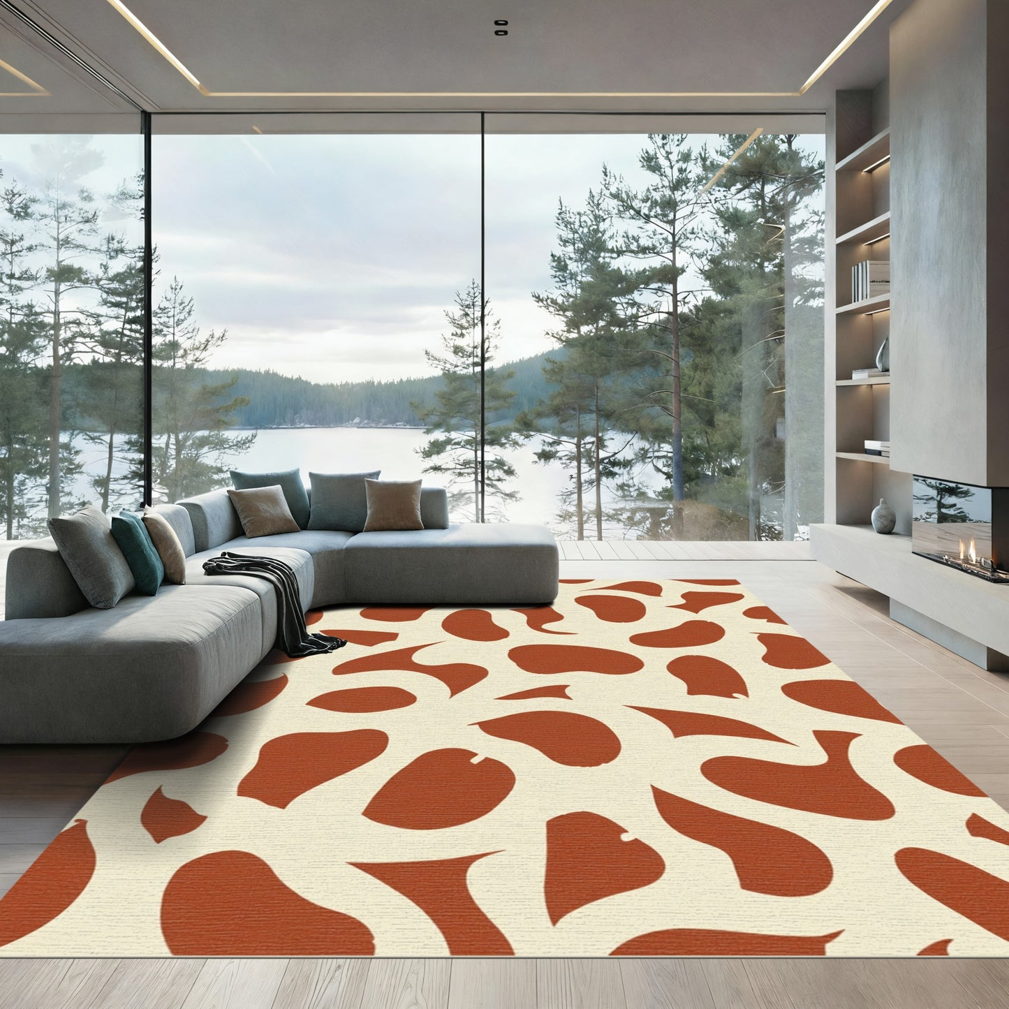 Red Ochre Abstract Blob Rug