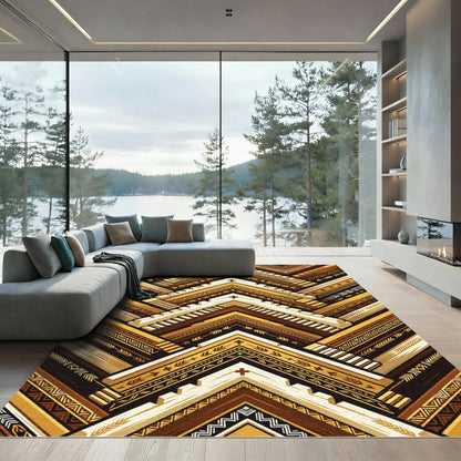 Geometric Amber Brown Tribal Chevron Rug