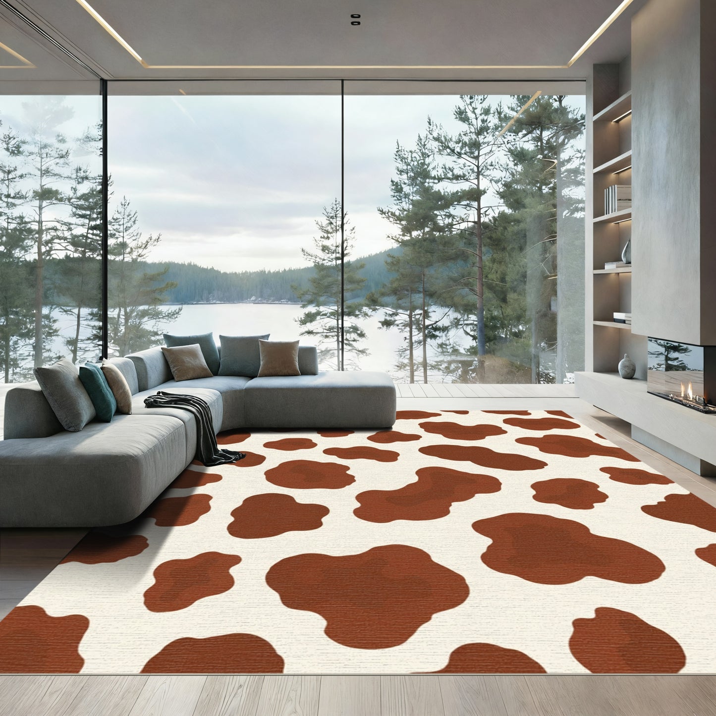 Brown Cream Freeform Organic Dots Rug