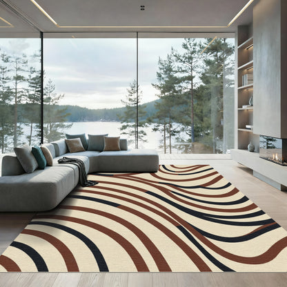 Cream Brown Black Wavy Stripe Rug