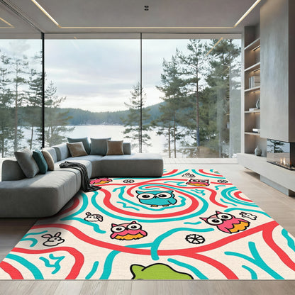 Whimsical Owl and Bunny Swirls Rug
