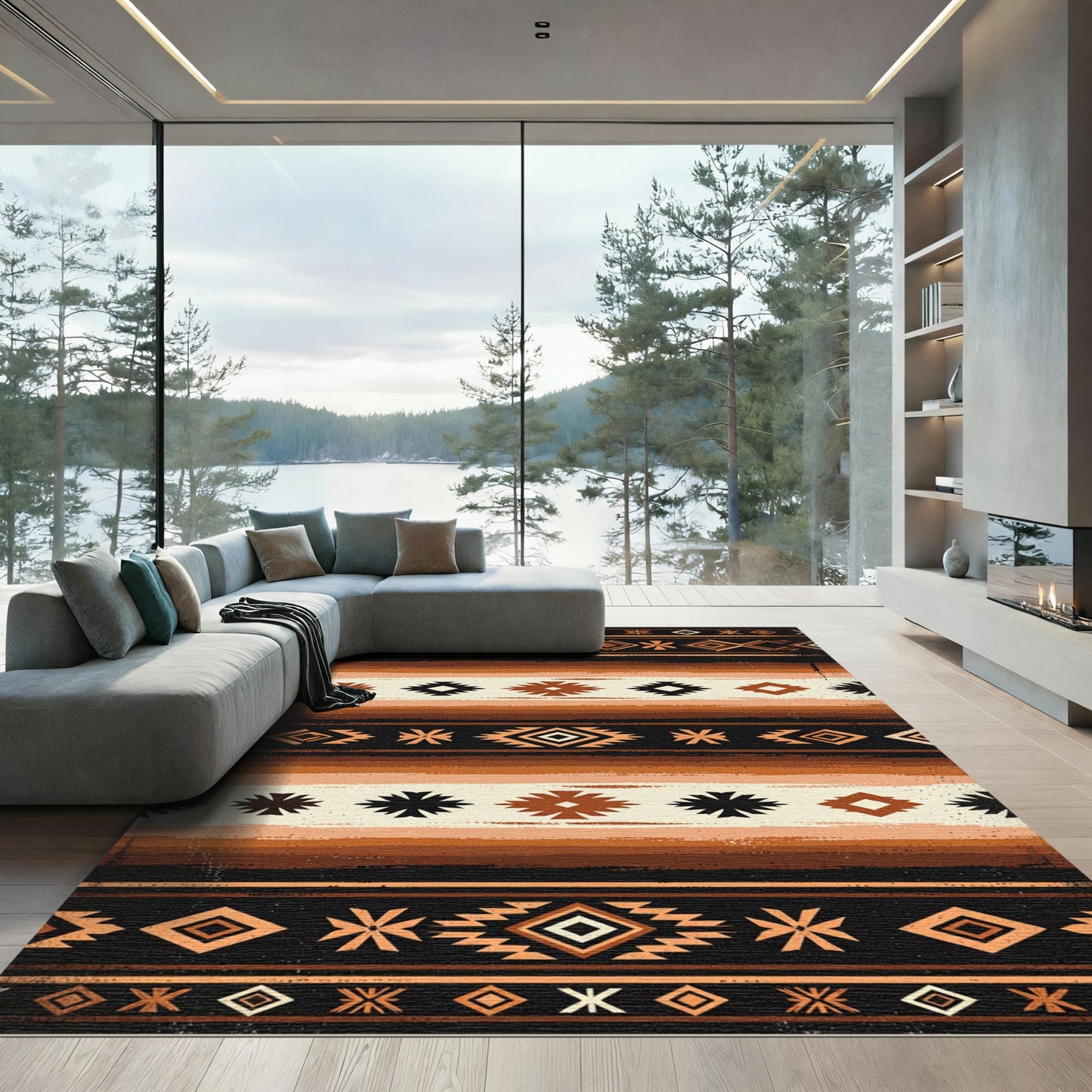 Earthy Ochre Southwestern Diamond Stripe Rug