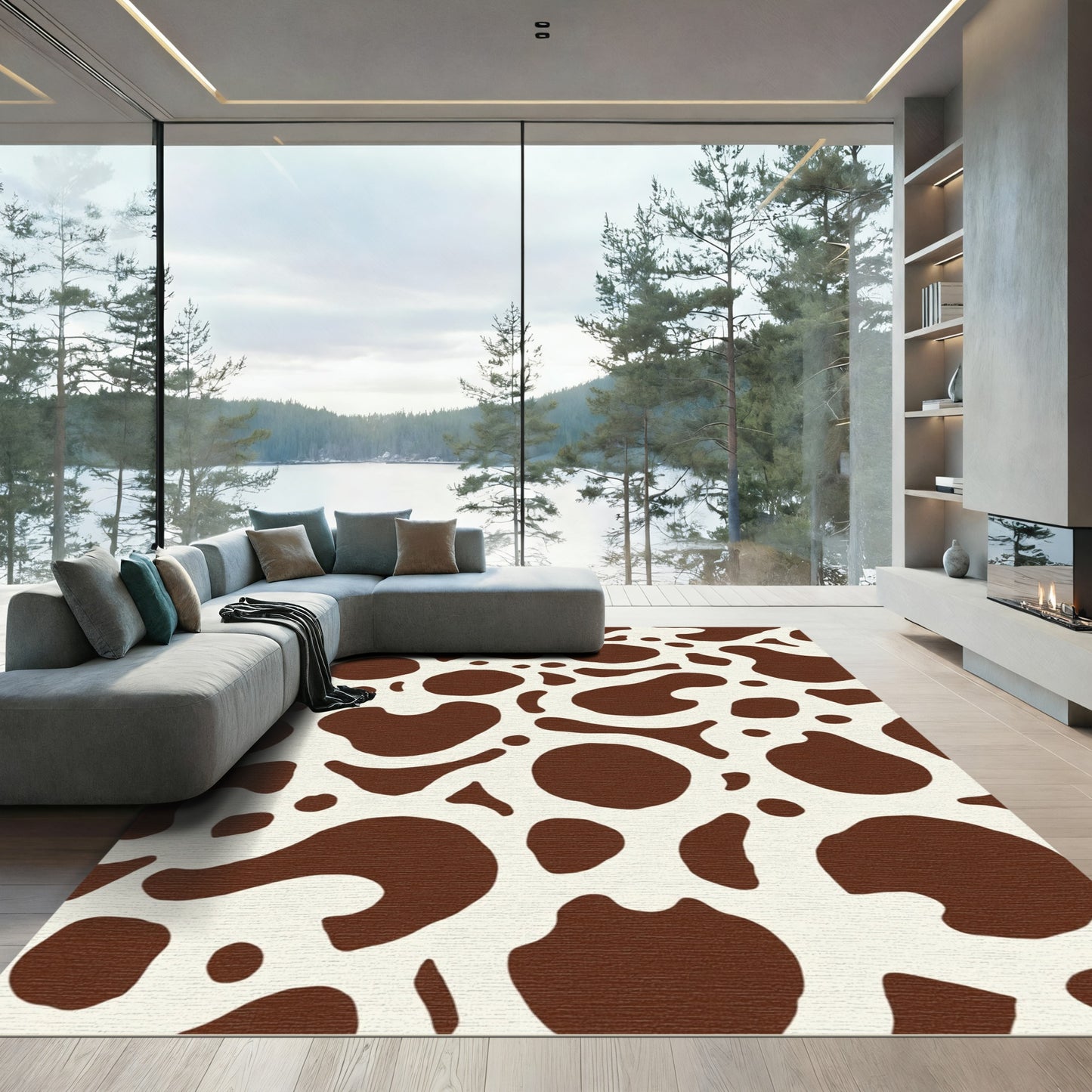Brown Ivory Irregular Blobs Rug