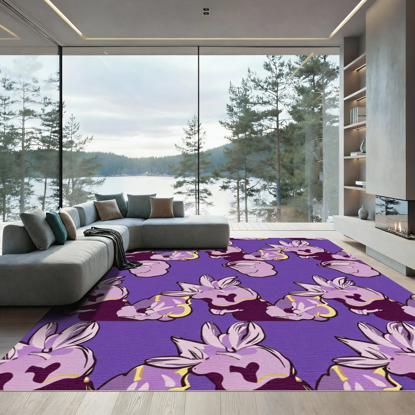 Lavender Abstract Whimsical Bunny Rug