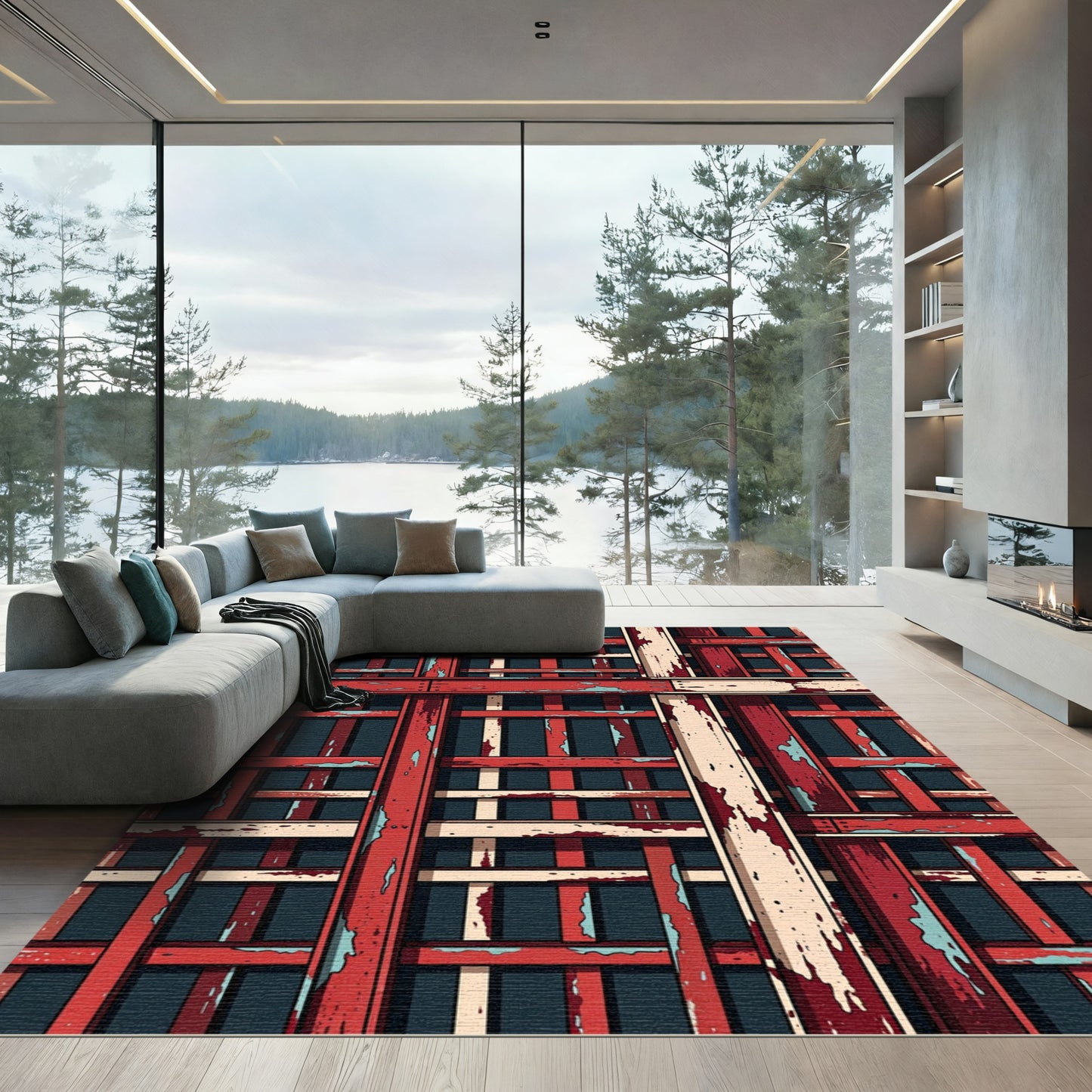 Weathered Red Wood Lattice Rug