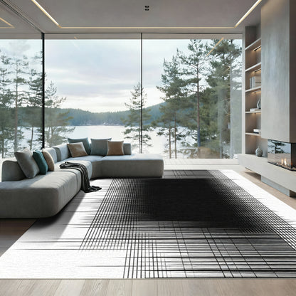 Monochrome Abstract Linear Grid Rug