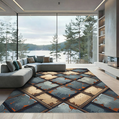 Rustic Cracked Stone Diamond Weave Rug