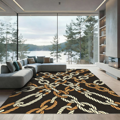 Interlocking Rope Chains Black and Tan Rug