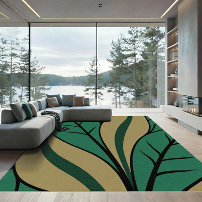 Emerald Gold Branch Leaf Composition Rug