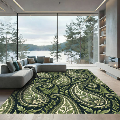 Lush Green Fern Paisley Harmony Rug