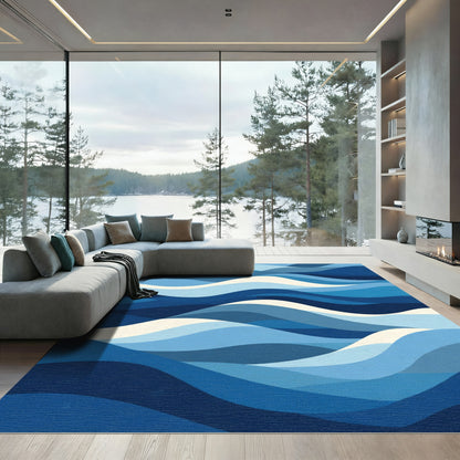 Ocean Blue Wave Layers Rug