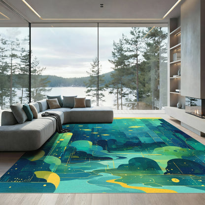 Golden Fish Underwater City Landscape Rug