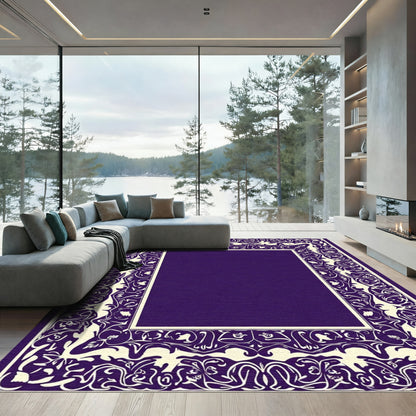 Rich Plum Intricate Floral Border Rug