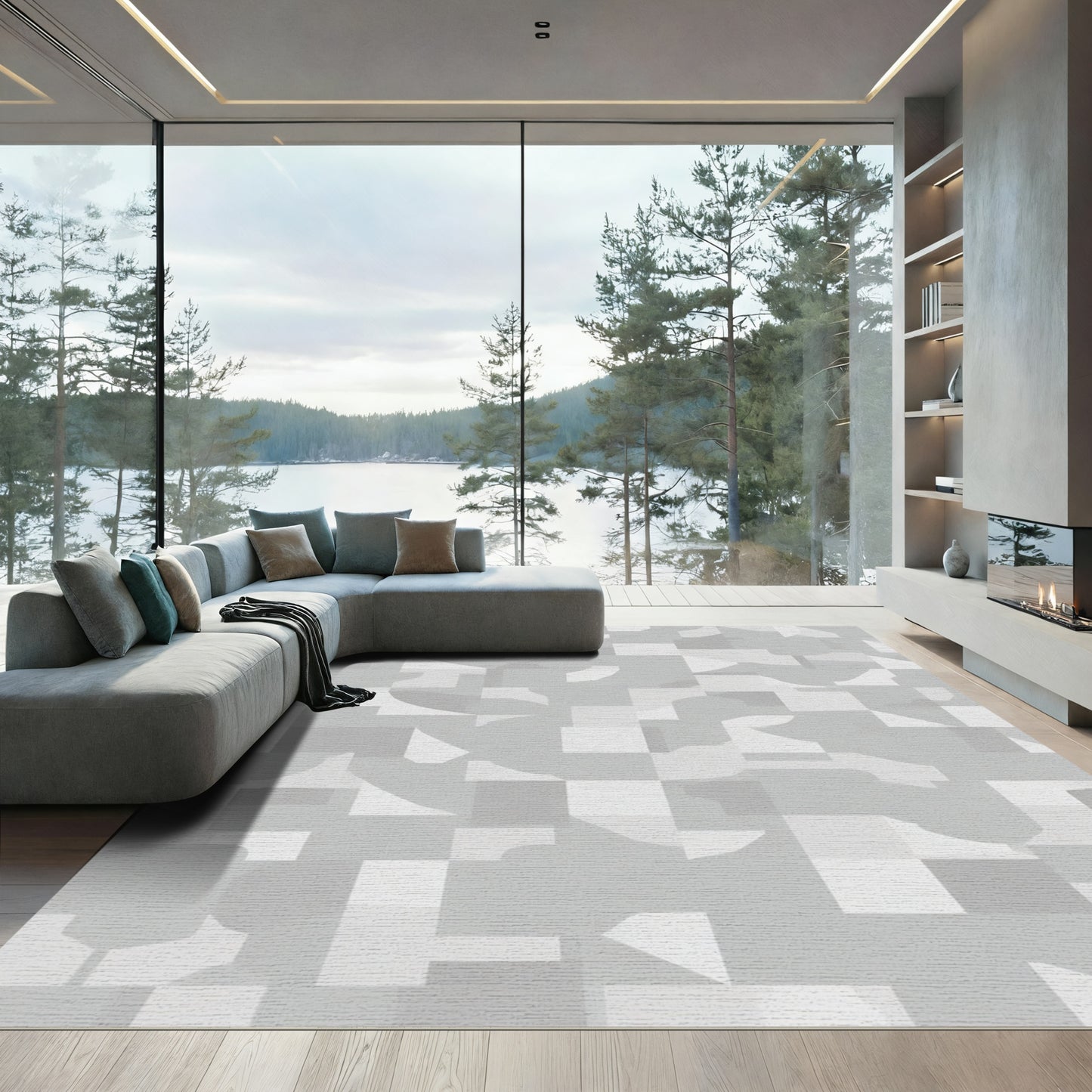 Abstract Gray Geometric Composition Rug