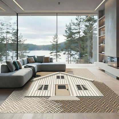Neutral Woven Wood Grain Cabin Area Rug