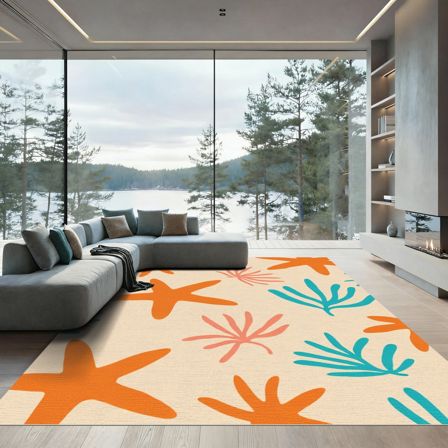 Coral Teal Starfish Seabed Texture Rug