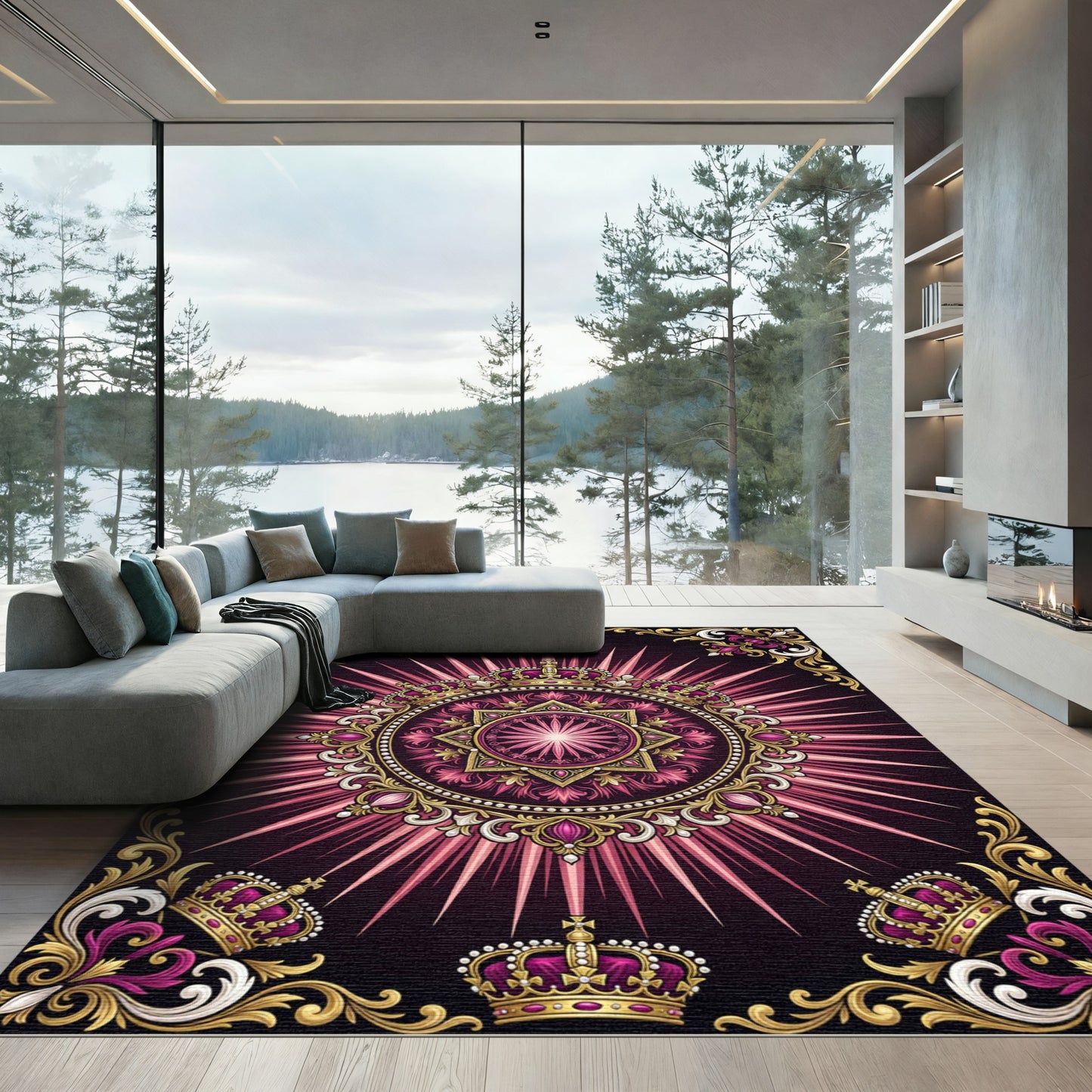 Royal Magenta Sunburst Crown Medallion Rug