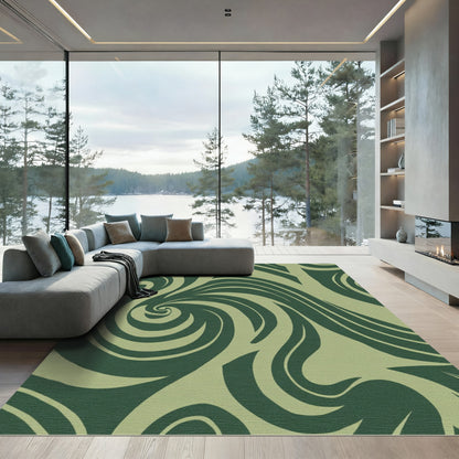 Earthy Green Swirl Flow Rug