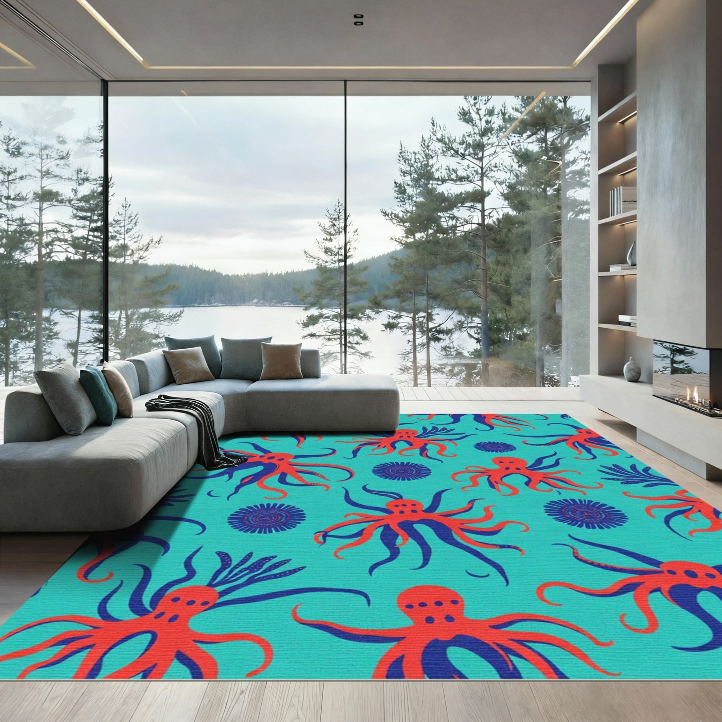 Coral Octopus Marine Medallion Rug