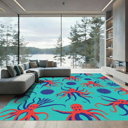Coral Octopus Marine Medallion Rug