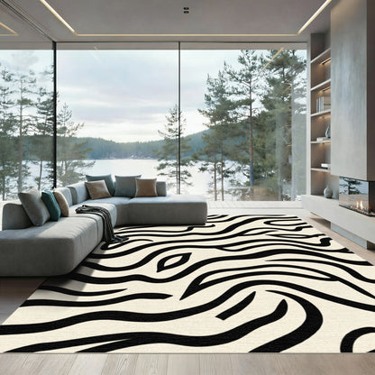 Cream Black Wavy Animal Stripes Rug