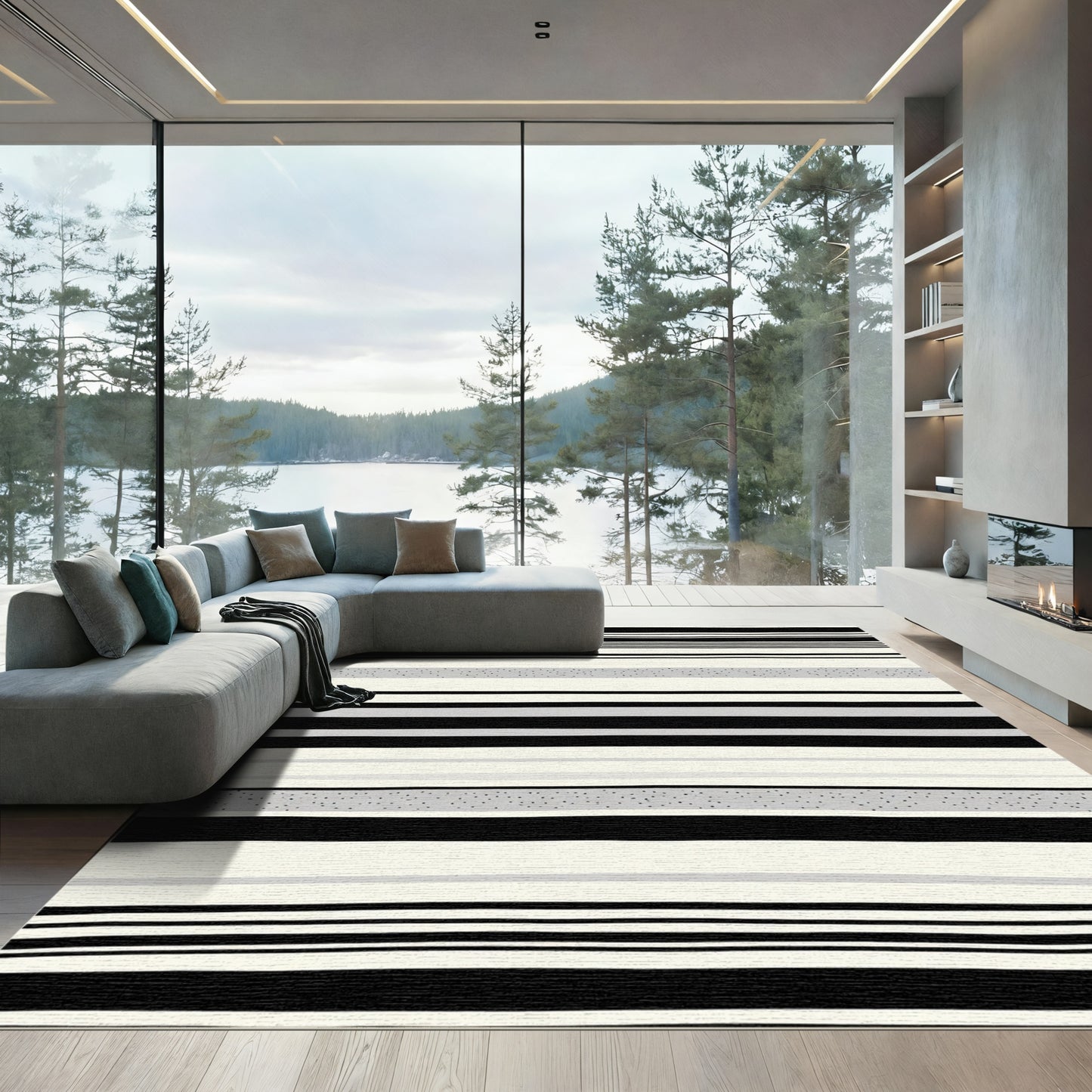 Minimalist Black White Speckled Stripe Rug