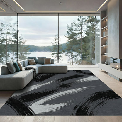 Modern Monochrome Abstract Sweep Rug