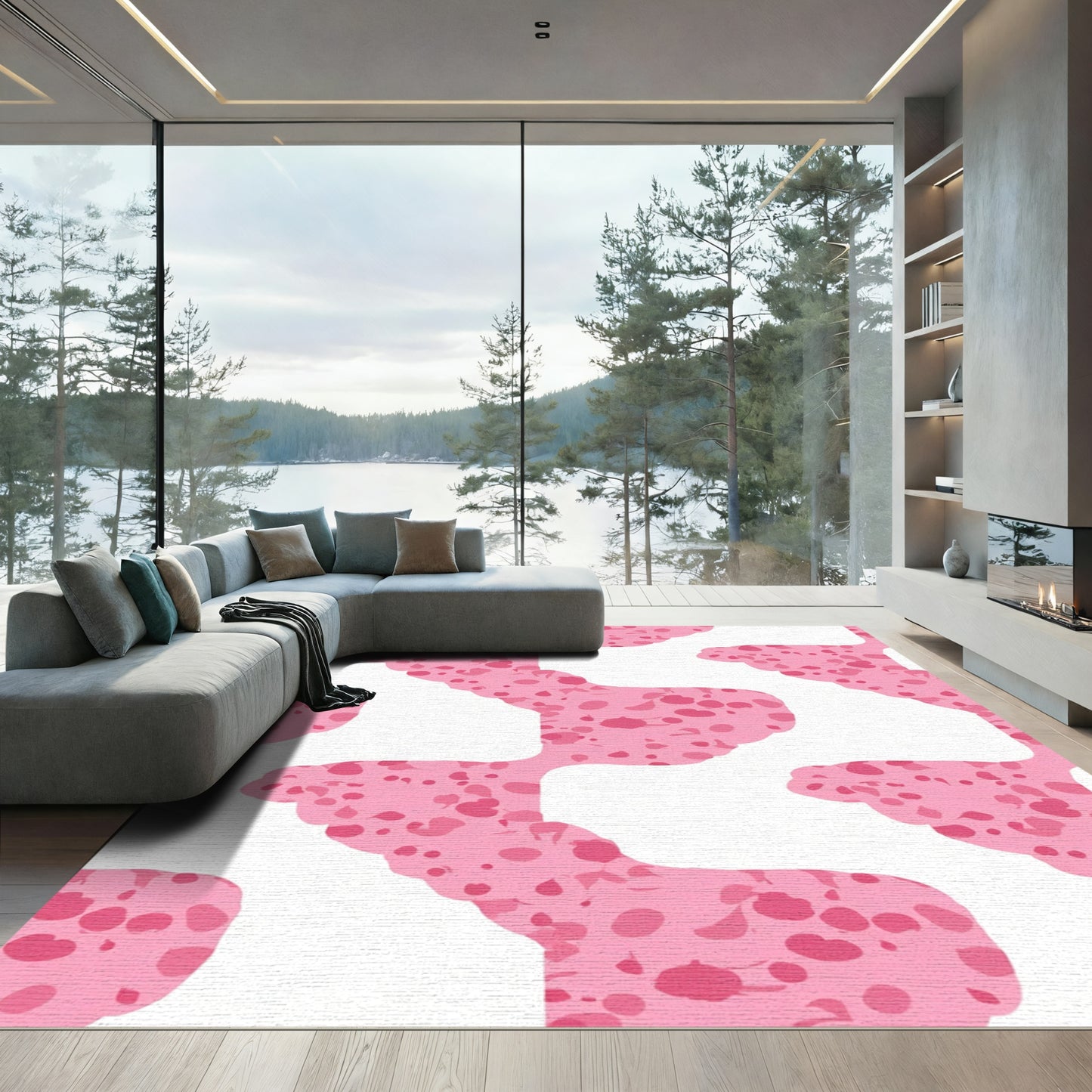 Pink Painted Spots Wave Rug