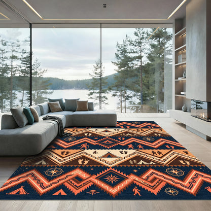 Navajo Inspired Orange Tribal Footprints Rug