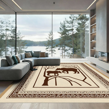 Brown Bear Family Woodland Landscape Figural Rug