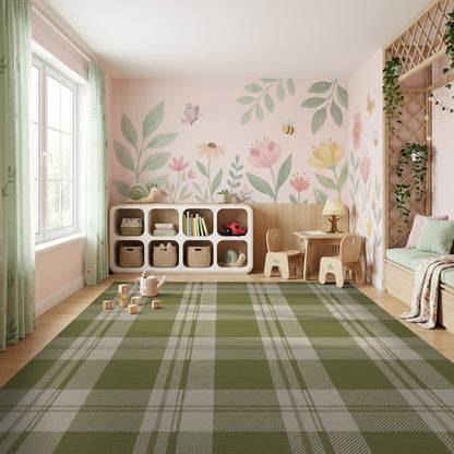 Rustic Olive Tan Plaid Rug