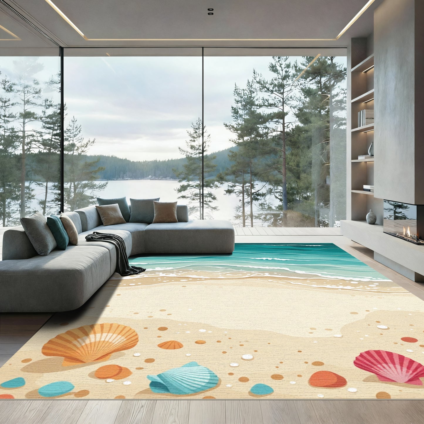 Oceanic Wave Beach Seashell Collection Rug