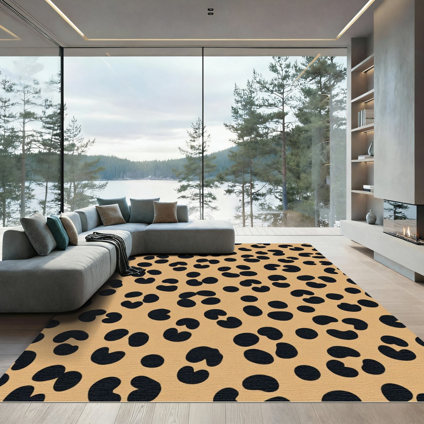 Tan Black Spotted Animal Print Rug