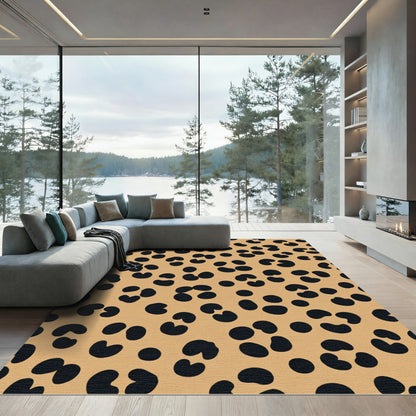Tan Black Spotted Animal Print Rug