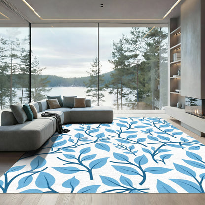Sky Blue Leafy Branch Pattern Rug
