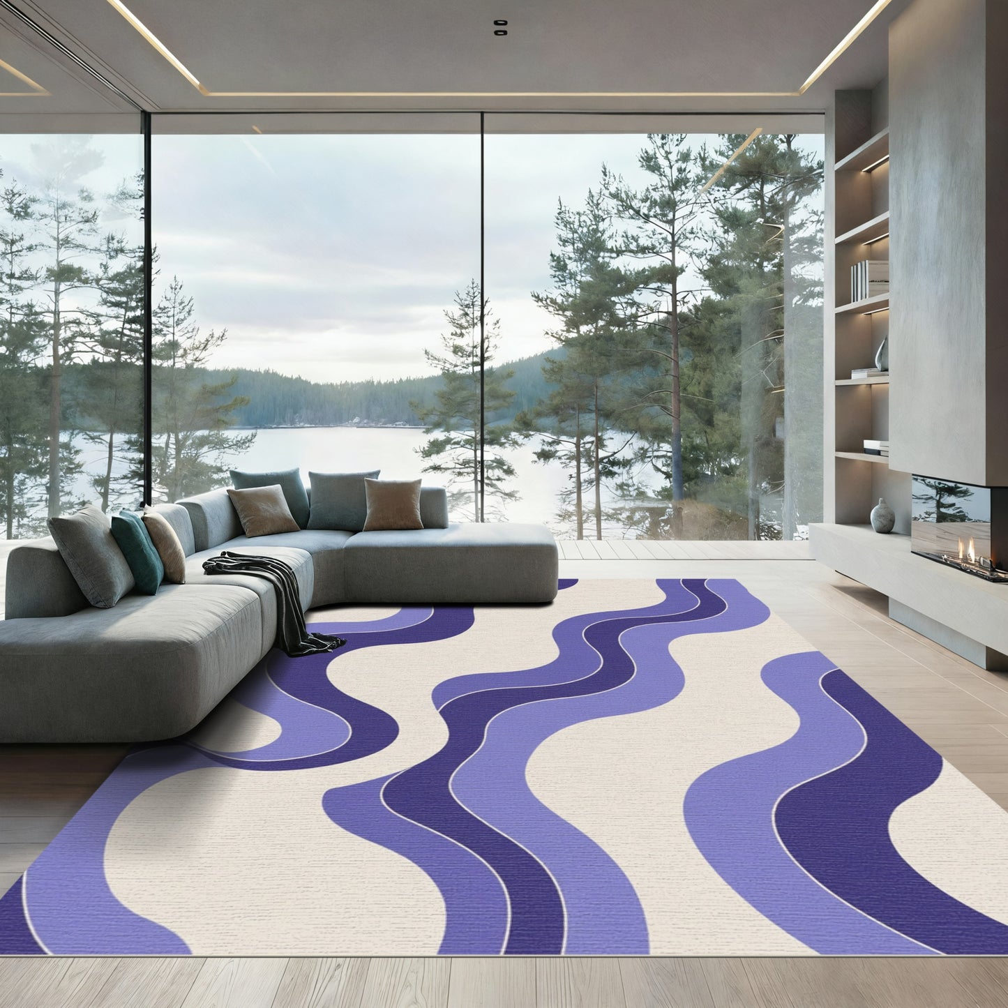 Retro Purple Wave Layers Rug