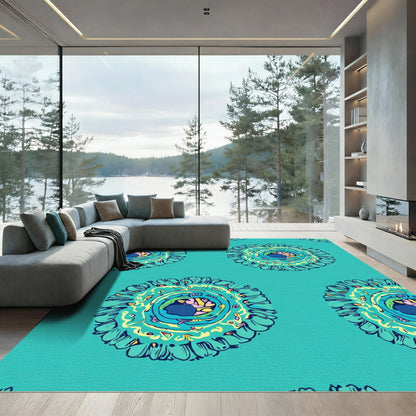 Turquoise Mandala With Vibrant Yellow Accents Rug