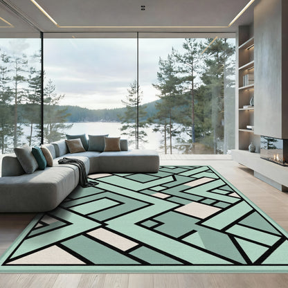 Teal Geometric Art Deco Composition Rug