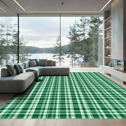 Deep Green Classic Plaid Square Rug