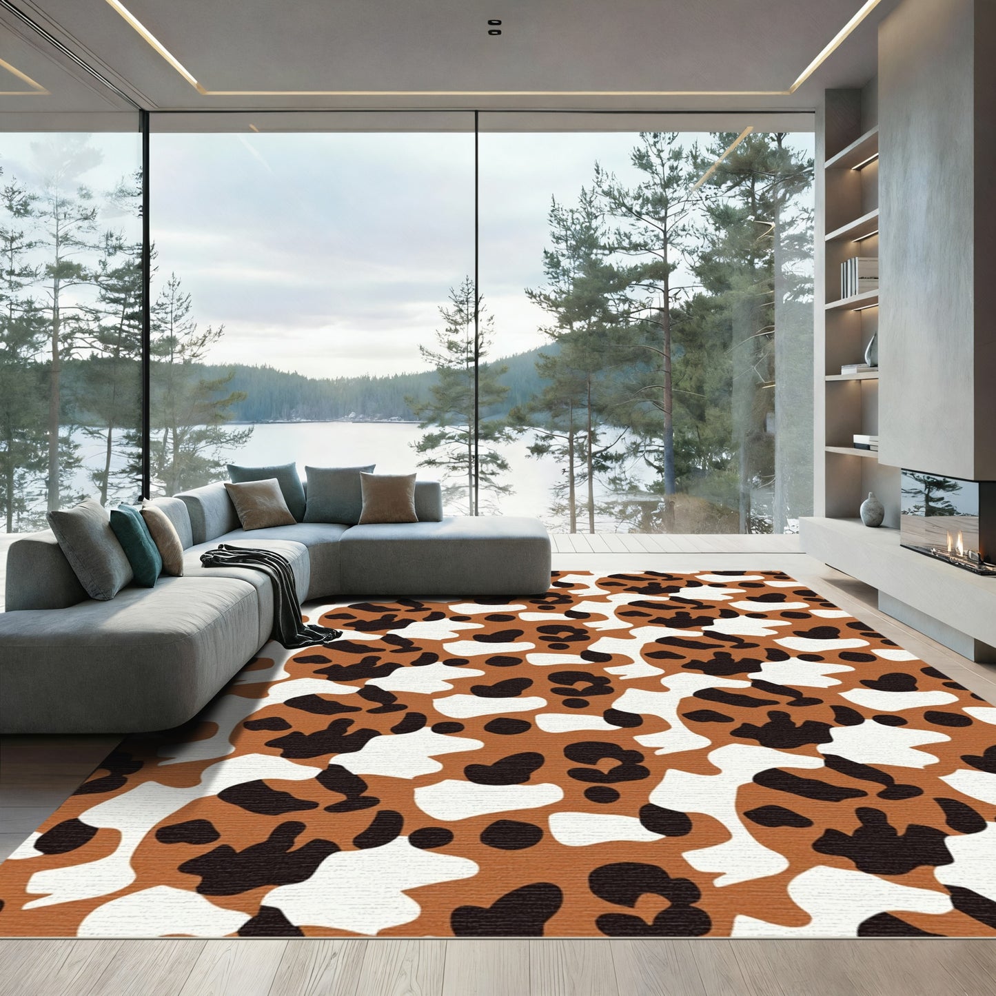 Brown Black White Spotted Animal Aura Rug