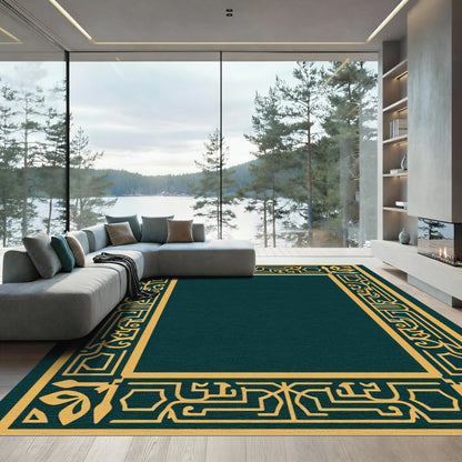 Golden Ornate Geometric Border Design Rug