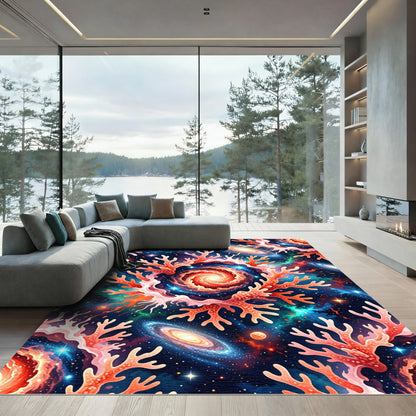 Cosmic Coral Nebula Galactic Swirl Art Rug
