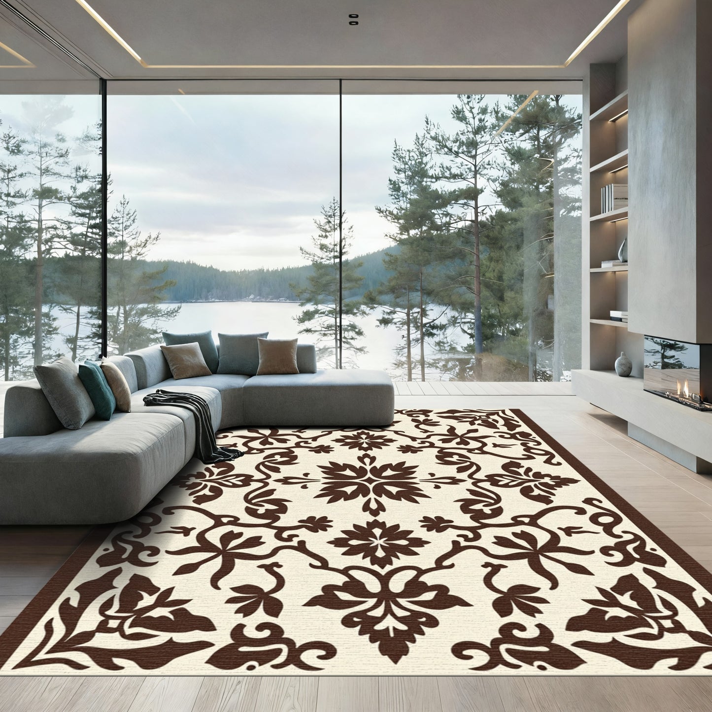Rich Brown Damask Ornament Rug