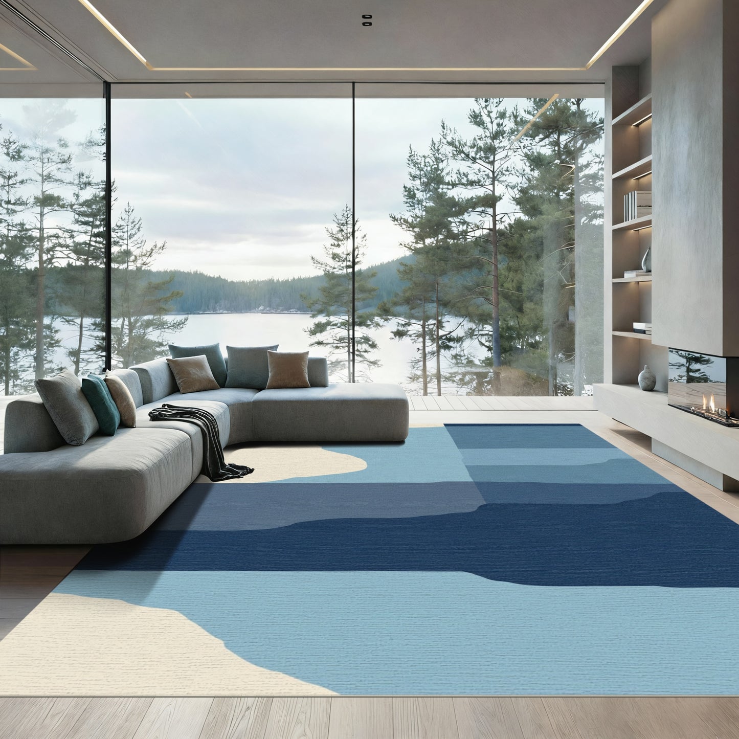 Coastal Blue Layered Landscape Rug
