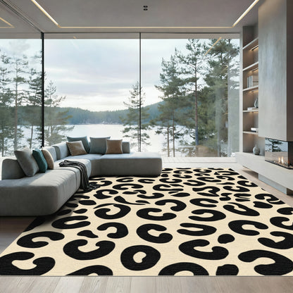 Bold Black Leopard Spots Cream Rug