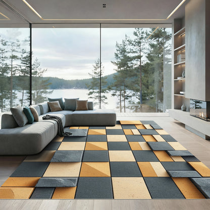 Textured Geometric Cube Arrangement Rug
